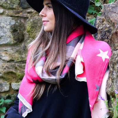 POM Pink Mix Star & Stripe Jacquard Scarf