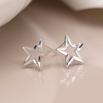 POM Sterling Silver Silver Cut-Out Star Stud Earrings