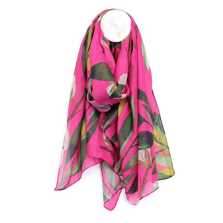 POM Bright Pink & Green Mix Botanical Print Scarf