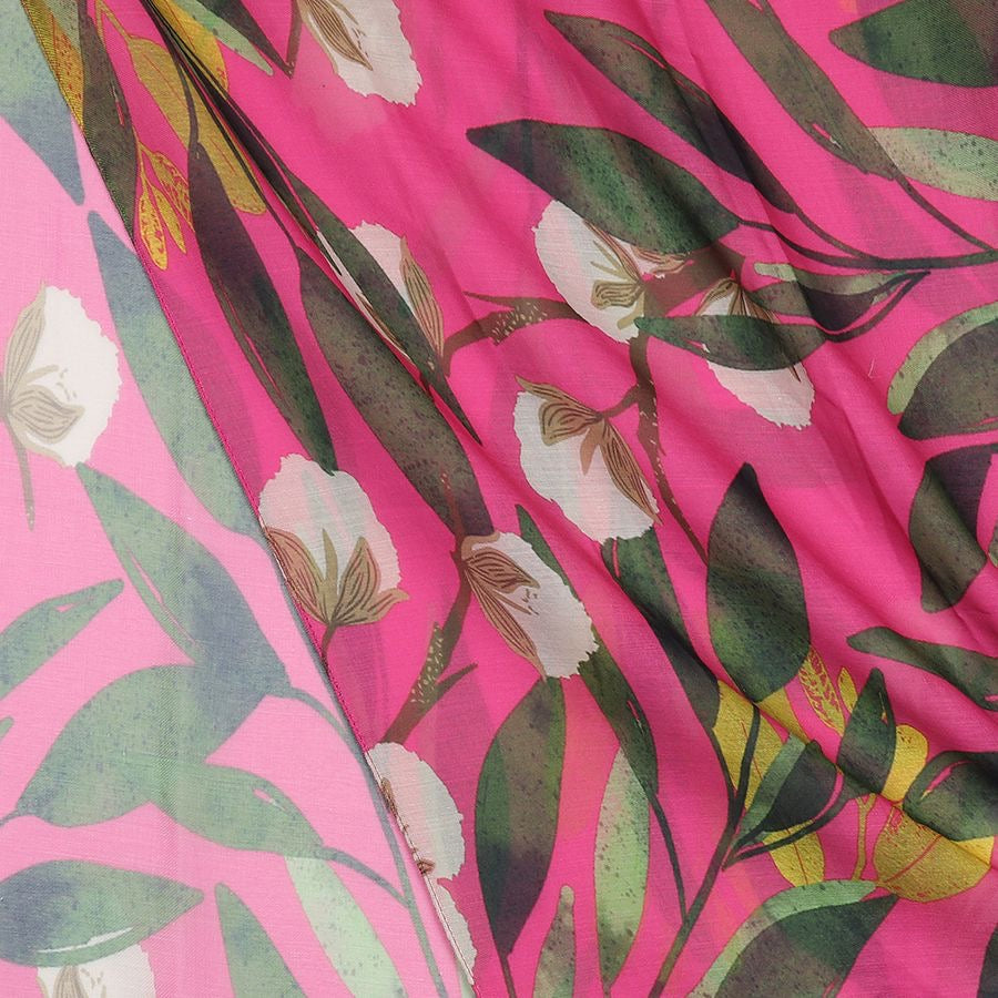 POM Bright Pink & Green Mix Botanical Print Scarf