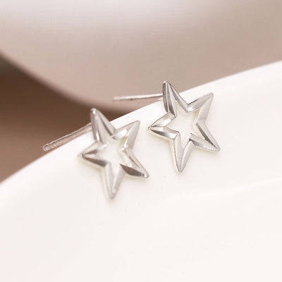 POM Sterling Silver Silver Cut-Out Star Stud Earrings