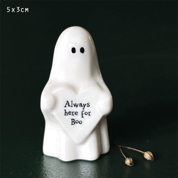 East of India Matchbox - Ceramic Ghost Ornament - Always Here For Boo