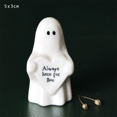 East of India Matchbox - Ceramic Ghost Ornament - Always Here For Boo