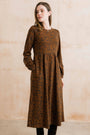 Damson Midi Dress Mono Foliage Print  - Burnt Caramel - Lily & Me