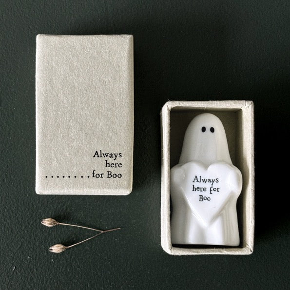 East of India Matchbox - Ceramic Ghost Ornament - Always Here For Boo