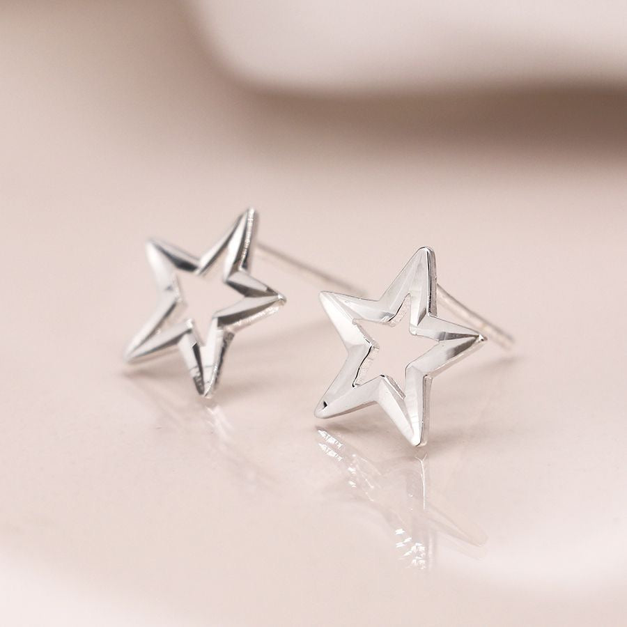 POM Sterling Silver Silver Cut-Out Star Stud Earrings