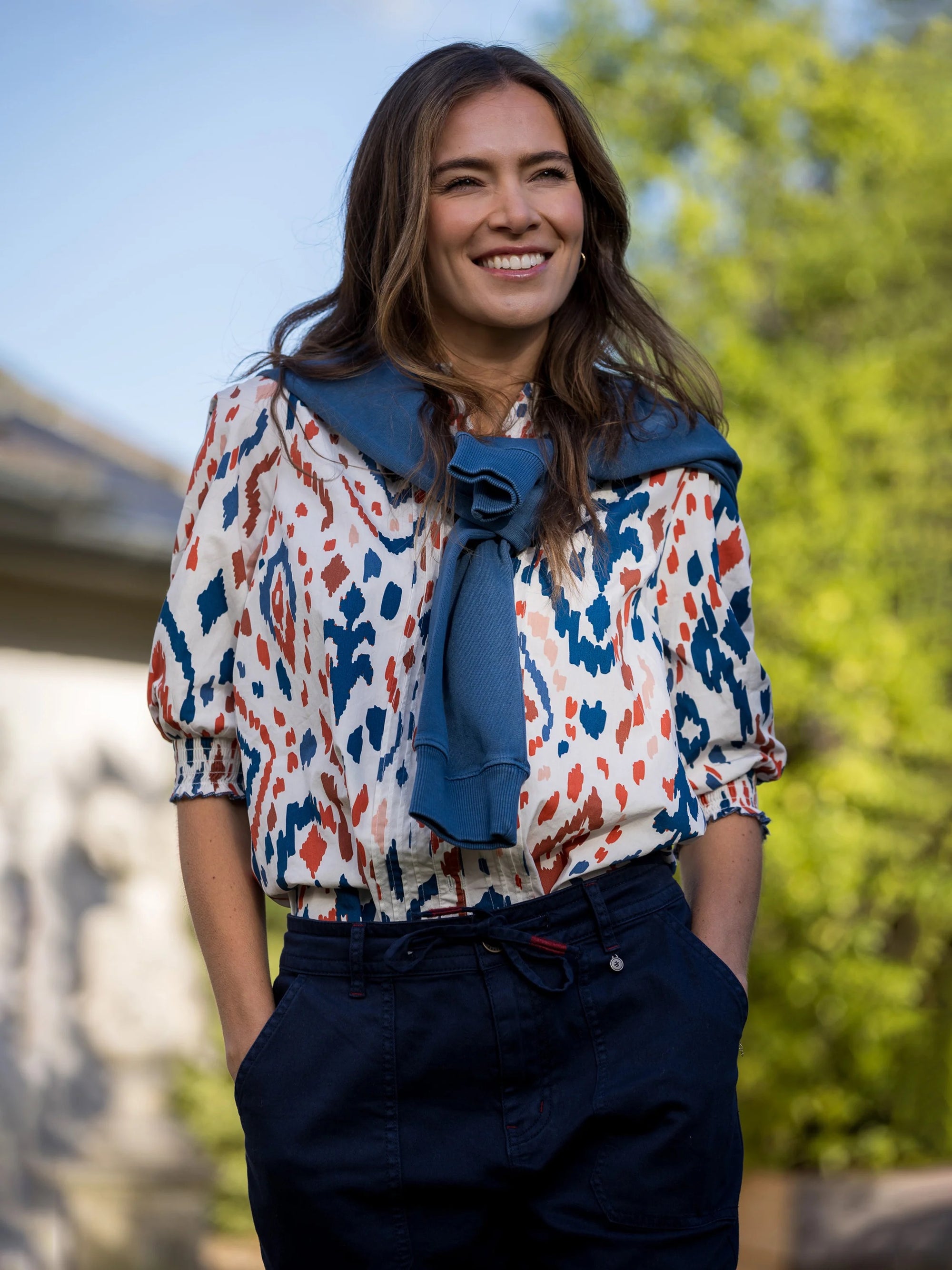 Brakeburn Yuki Blouse - White/Red/Blue