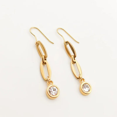 Orli Crystal & Gold Long Link Chain Dangly Earrings