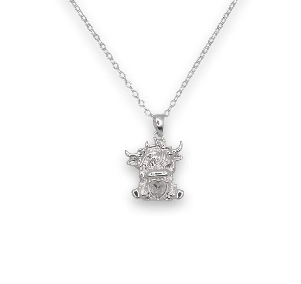 Byzantium - Bonnie Highland Cow Pendant Necklace - Silver