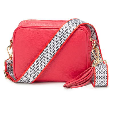 Elie Beaumont Designer BLACK/RED MOTIF Adjustable Crossbody Bag Strap (GOLD Fittings)