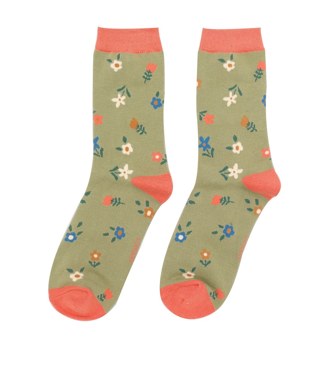 Miss Sparrow Bamboo Ankle Socks - Tiny Flowers - Olive