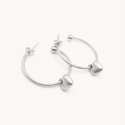 Orli Puff Heart Charm Large Hoop Earrings - Silver