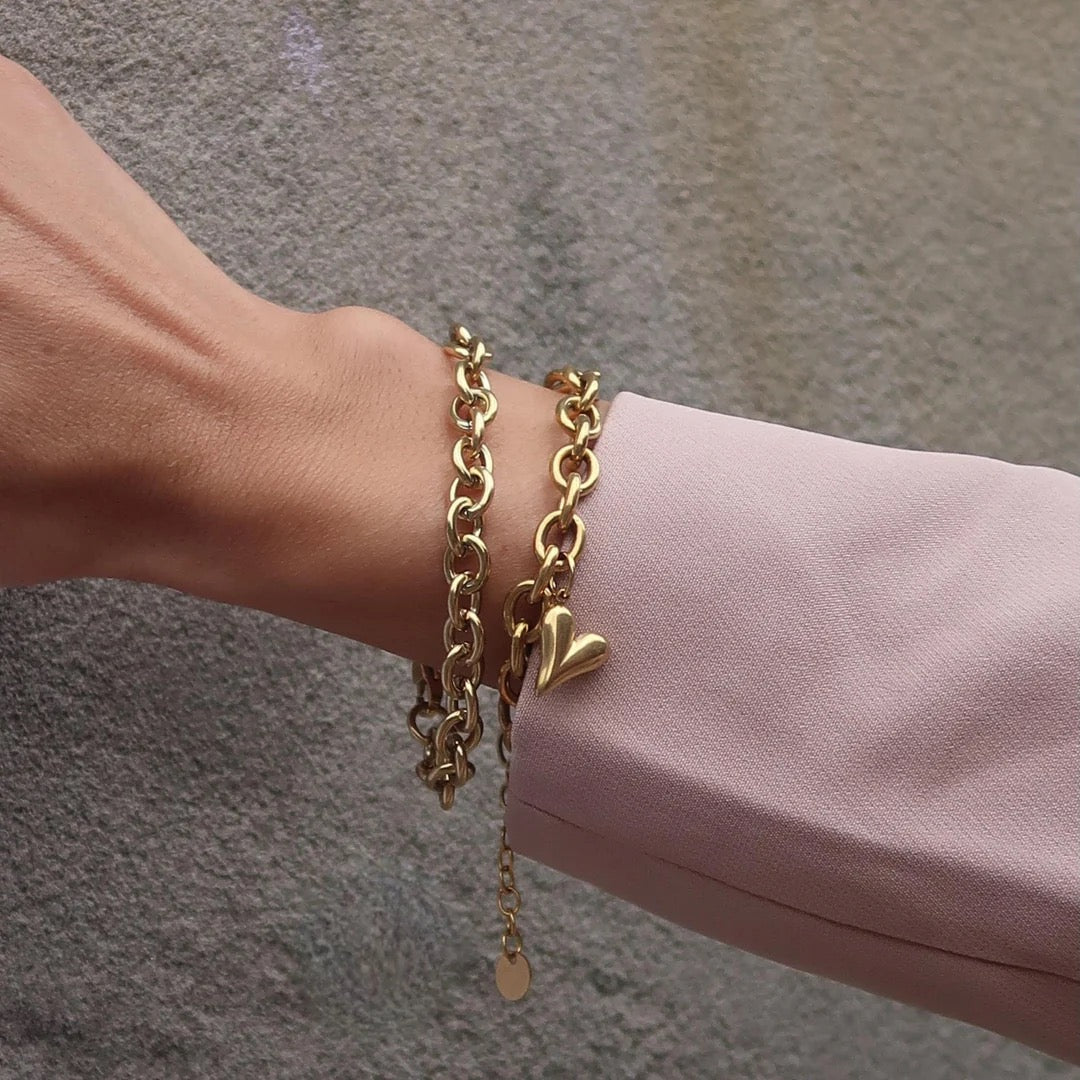 Orli Celine Heart Chunky Bracelet - Gold (Waterproof)