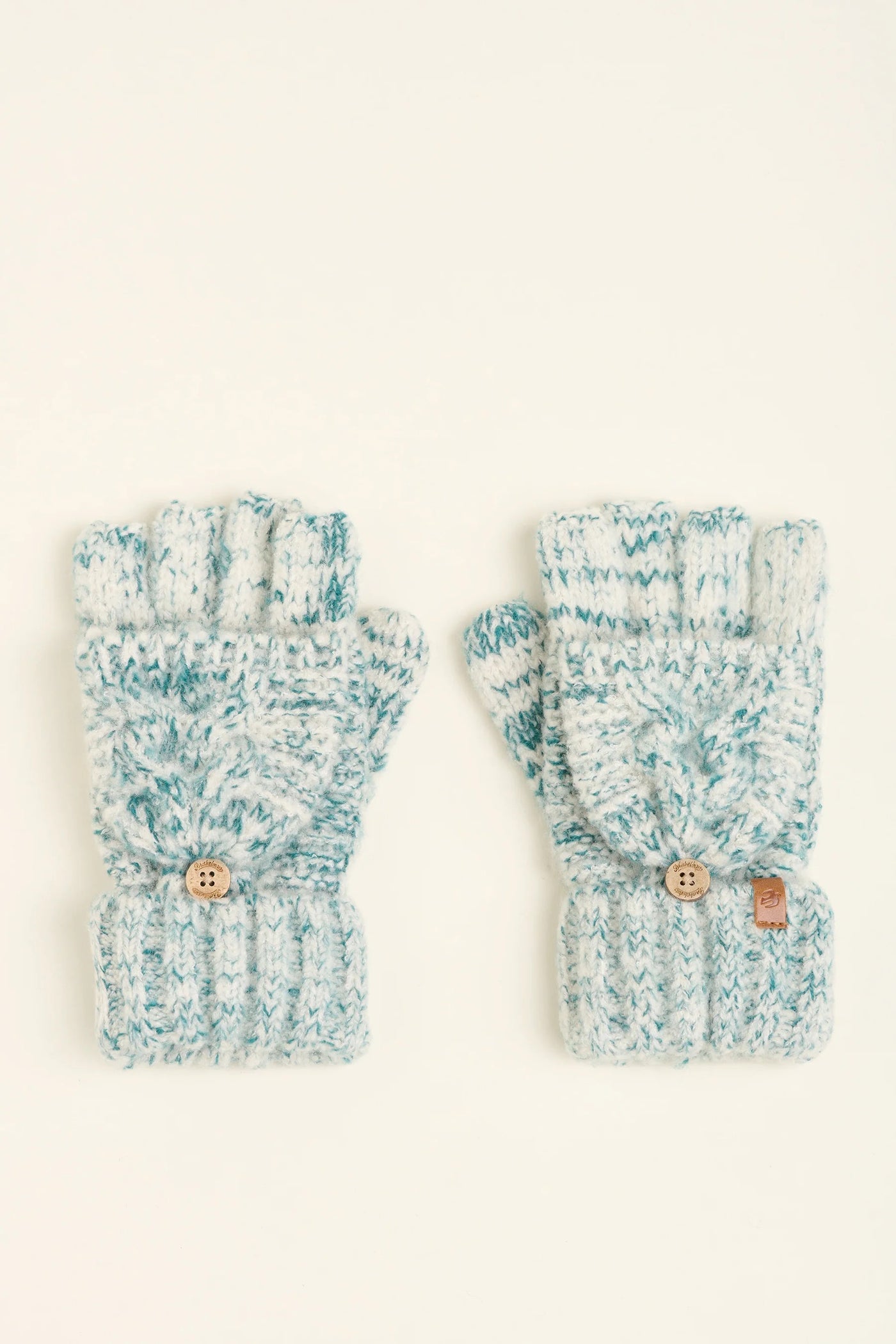 Brakeburn Twisted Yarn Cable Flip Fingerless/Mittens -Teal/White