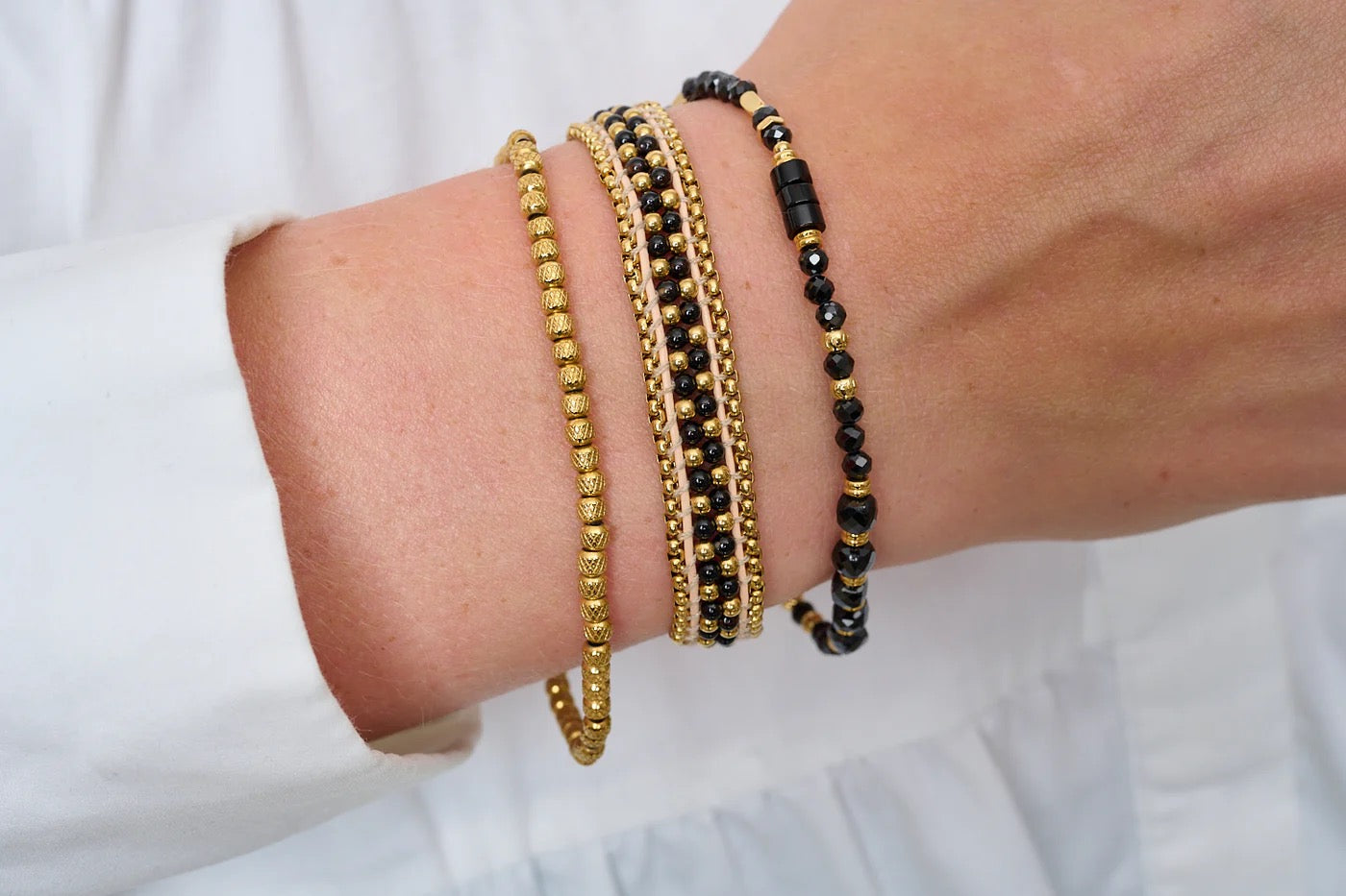 Boho Betty - Isla - Gold &amp; Black Spinel Friendship Adjustable Bracelet