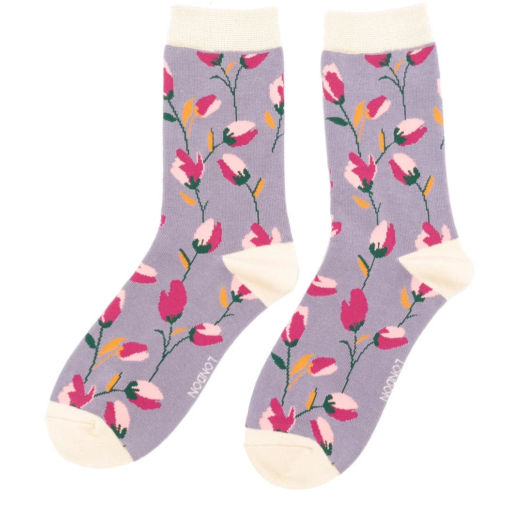 Miss Sparrow Bamboo Ankle Socks - Ditsy Flowers - Lavender