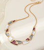Gracee Jewellery - Burgundy & Cream Enamel Irregular Shapes Half Chain Necklace - Gold