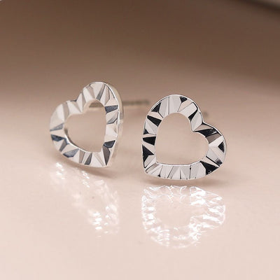 POM Sterling Silver Silver Faceted Open Heart Stud Earrings