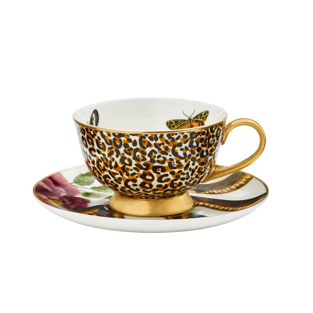 Spode Creatures of Curiosity Luxury Coupe Tea Cup & Saucer Gift Boxed - Leopard