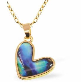 Byzantium Paua Shell Pendant Necklace - Love Heart - Gold