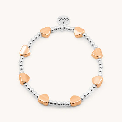 Orli Silver & Rose Gold Glider Heart Stretch Beaded Bracelet