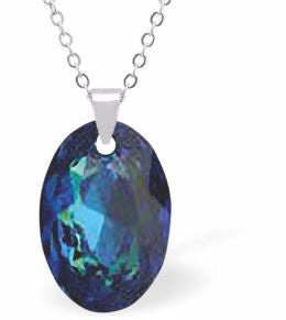 Byzantium Austrian Crystal Pendant - Oval Elliptic - Bermuda Blue