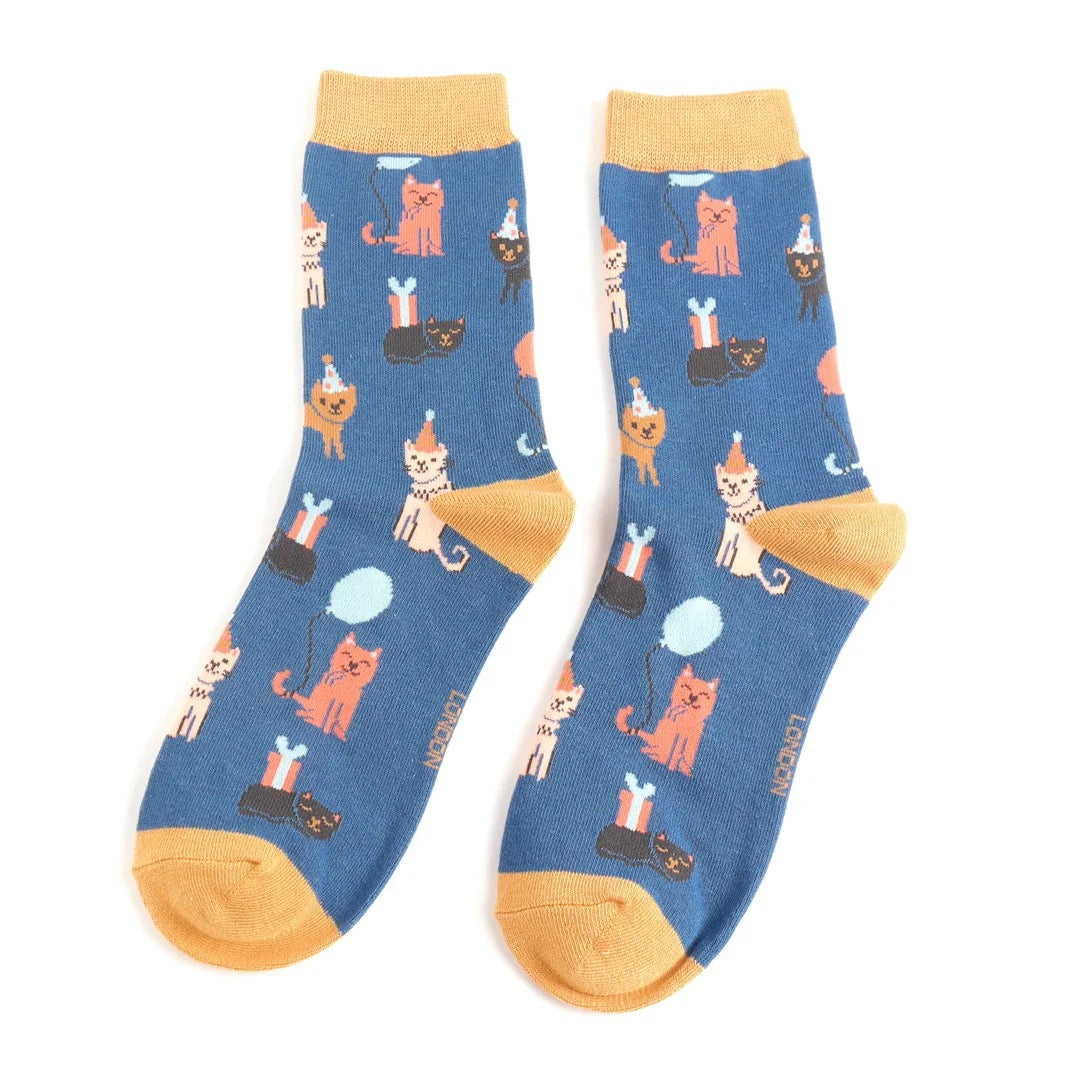 Miss Sparrow Bamboo Ankle Socks - Party Cats - Navy