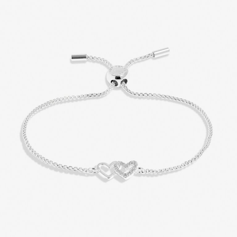 Joma Jewellery -Pave Linked Hearts - Silver Mini Charms Slider Bracelet