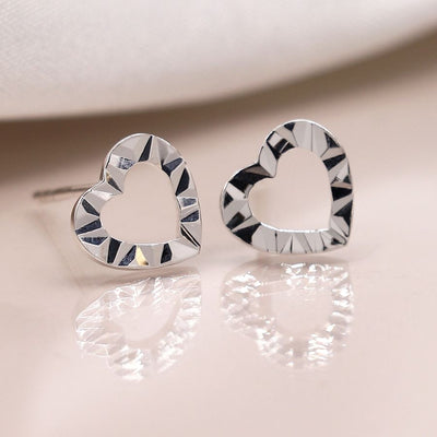 POM Sterling Silver Silver Faceted Open Heart Stud Earrings