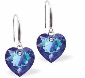 Byzantium Austrian Crystal Earrings - Multi Faceted Heart - Bermuda Blue