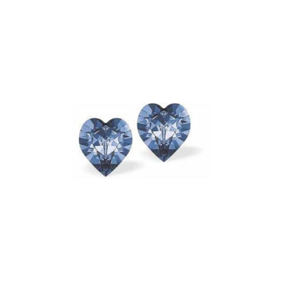 Byzantium 11mm Austrian Crystal Studs - Hearts - Montana Blue