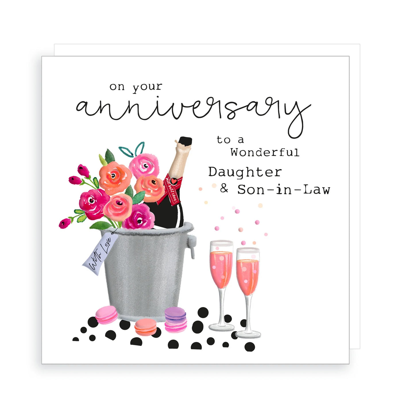 Rosanna Rossi Anniversary Daughter & Son-in-Law Champagne & Flowers Card