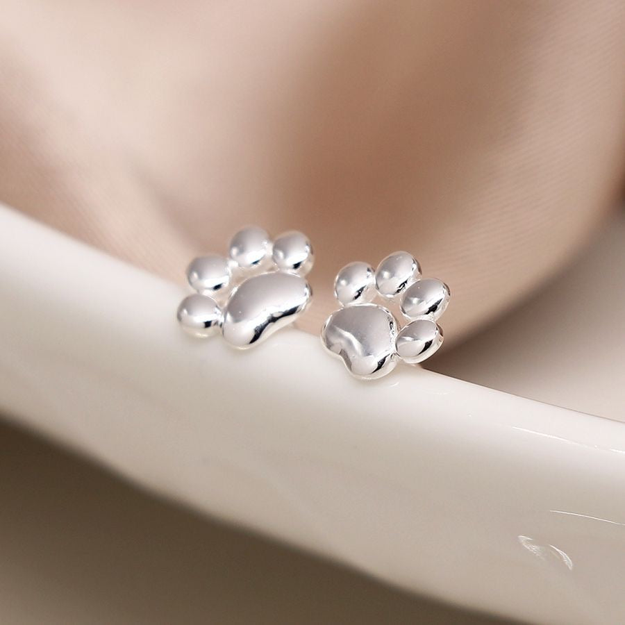 POM Sterling Silver Tiny Paw Print Stud Earrings