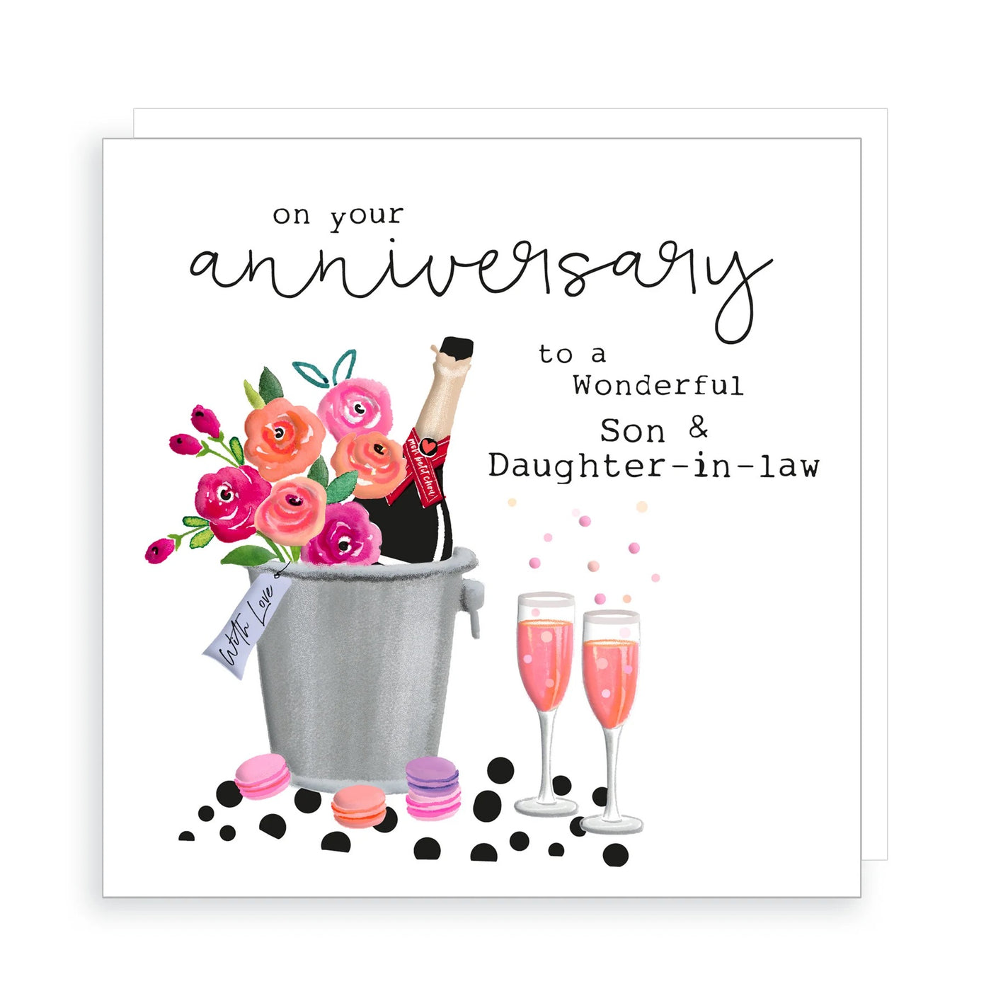 Rosanna Rossi Anniversary Son & Daughter-in-Law Champagne & Flowers Card