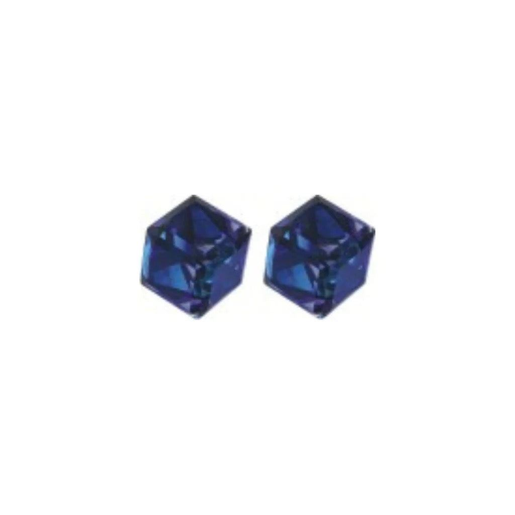 Byzantium 4mm Austrian Tiny Crystal Studs - Oblique Cubes - Bermuda Blue