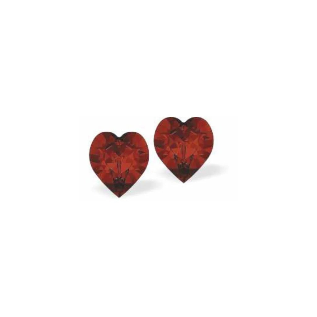 Byzantium 11mm Austrian Crystal Studs - Hearts - Red Magma