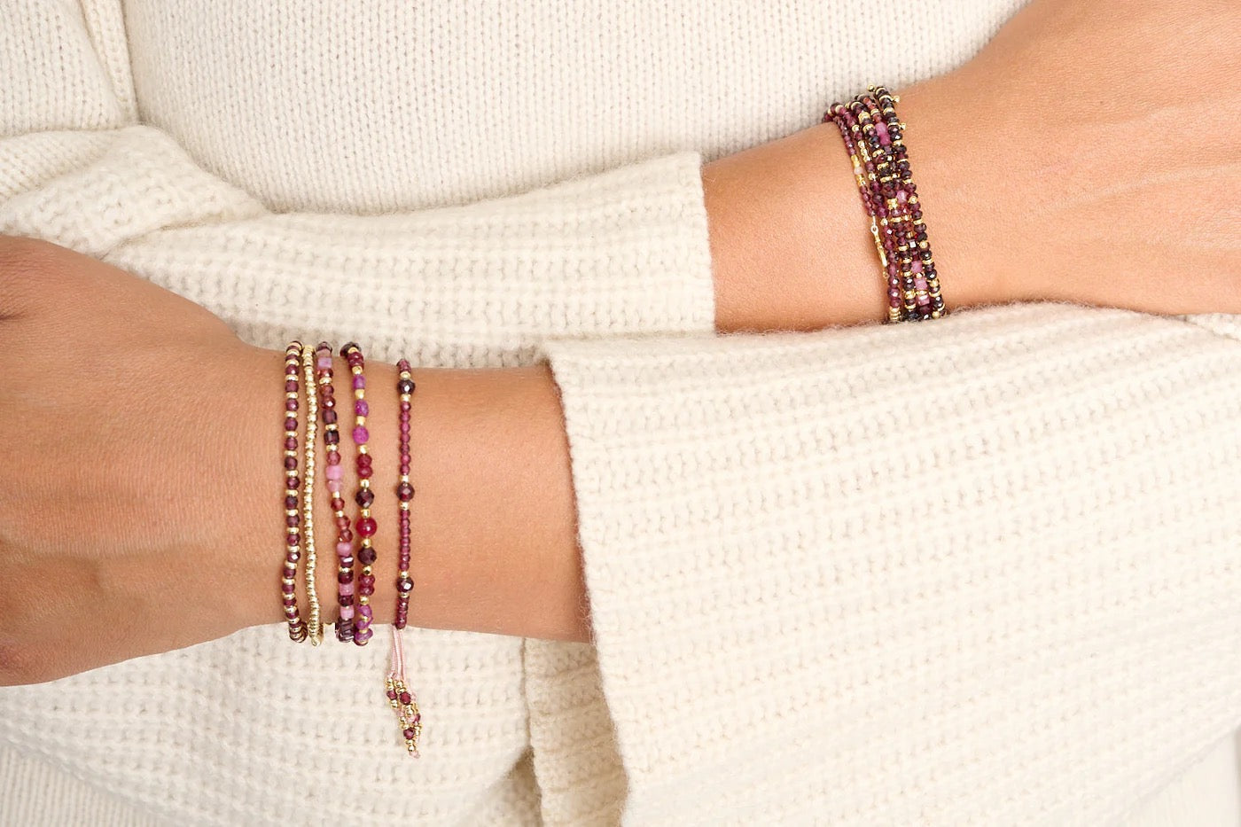 Boho Betty - Laria - Gold &amp; Garnet Gemstone Stretch Bracelet