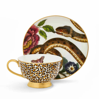 Spode Creatures of Curiosity Luxury Coupe Tea Cup & Saucer Gift Boxed - Leopard