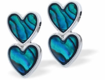 Byzantium Paua Shell Stud Earrings - Double Hearts