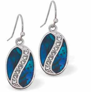 Byzantium Paua Shell Drop Earrings - Sparkly Crystallised Ovals