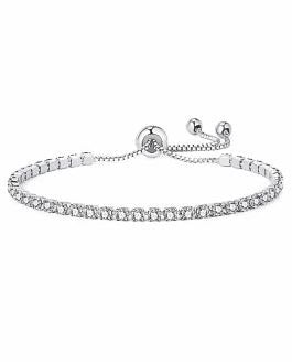 Byzantium Sparkly Adjustable Tennis Bracelet - Clear Crystal/Silver