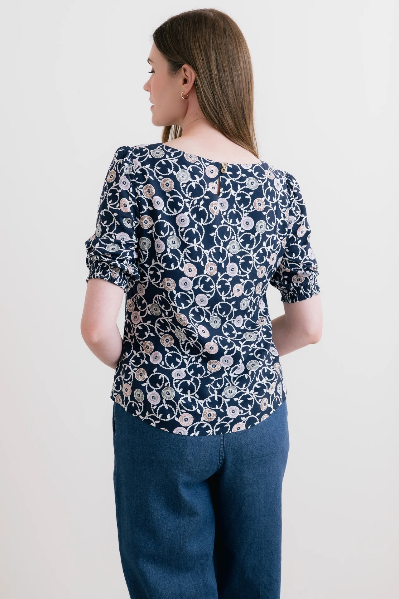 Meadow 3/4 Sleeved Print Top - Sea Holly - Navy- Lily &amp; Me