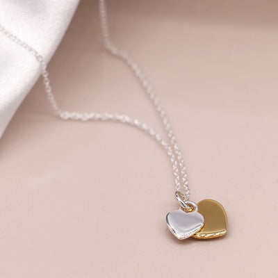 POM Sterling Silver& Gold Double Heart Charm Necklace