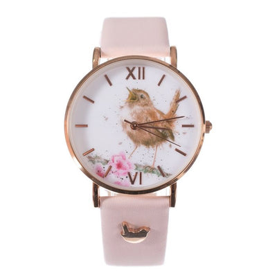 Little Tweets (Wren) Leather Watch - Wrendale Designs - Pink/Gold