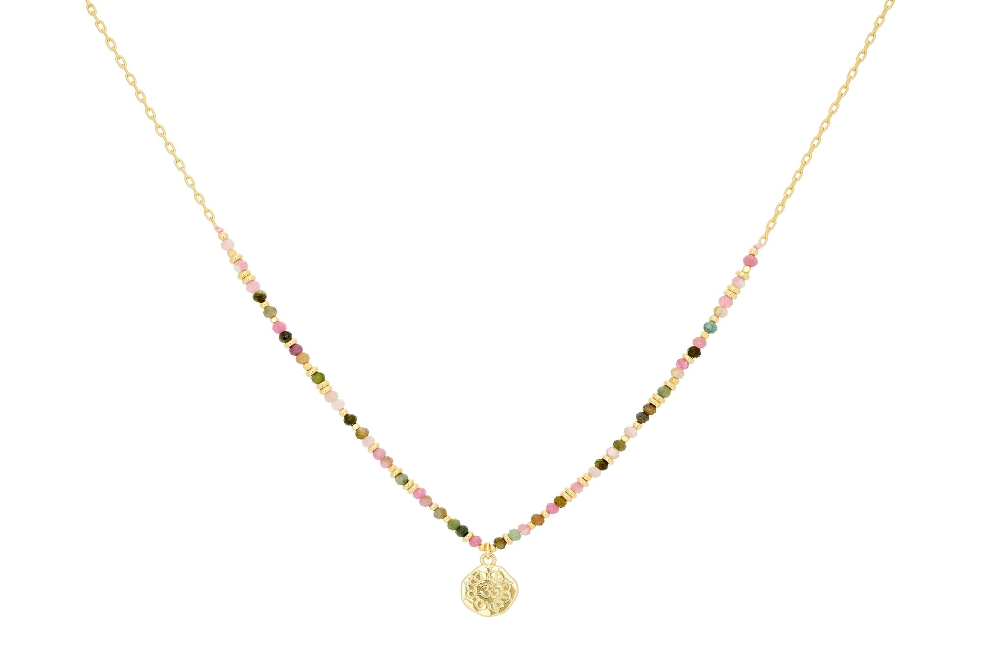 Boho Betty - Arlene - Mixed Tourmaline Disc Charm Gold Half Beaded Necklace