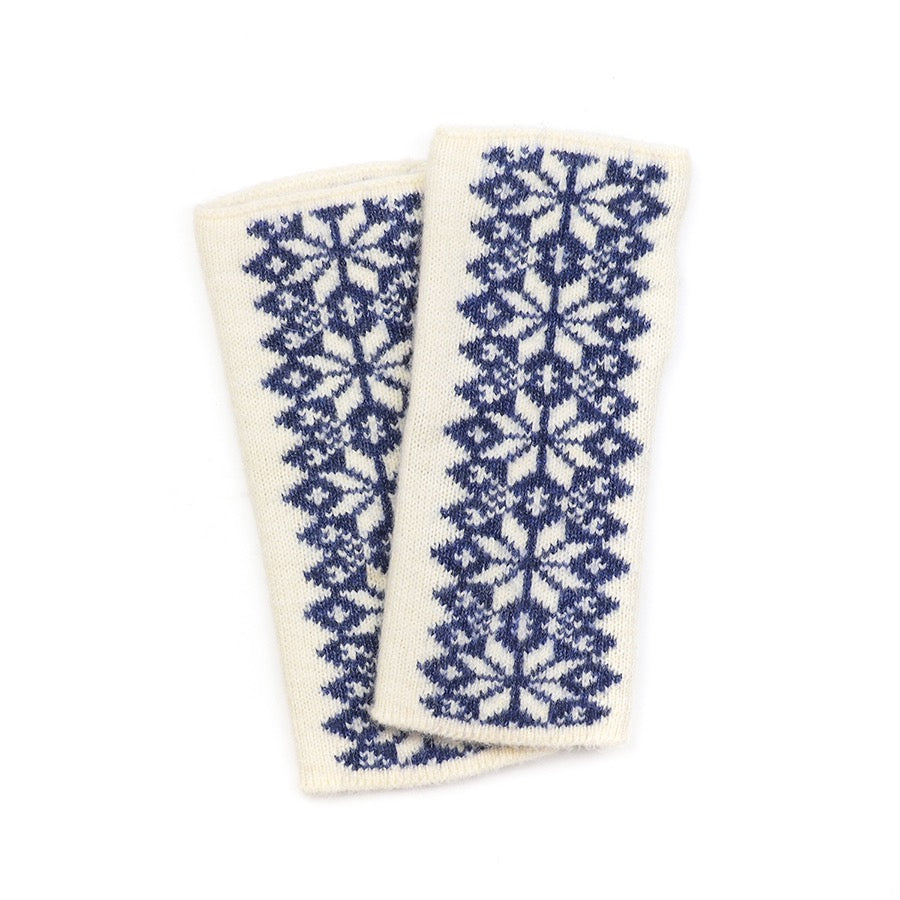 POM Scandi Star Flower Wrist Warmers - Blue/Cream
