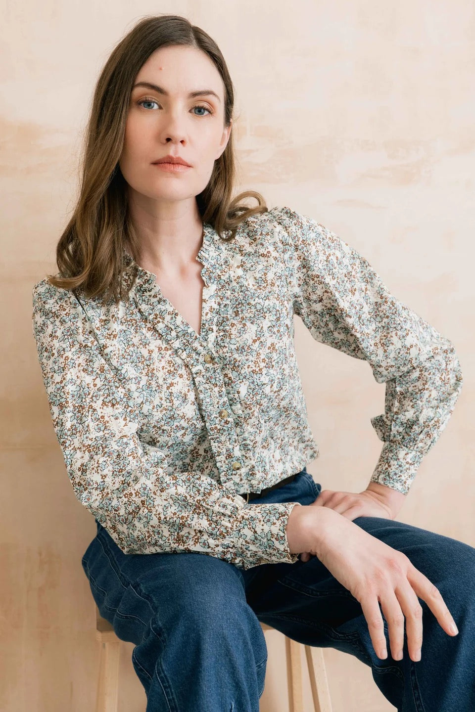 Frida Painters Posy Print Blouse - Powder Blue - Lily &amp; Me