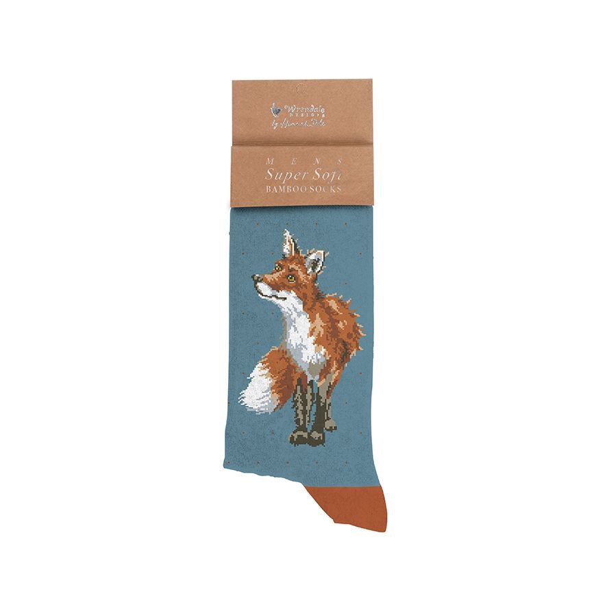 FOX Mens Bamboo Socks - Teal Blue - Wrendale Designs