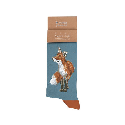 FOX Mens Bamboo Socks - Teal Blue - Wrendale Designs