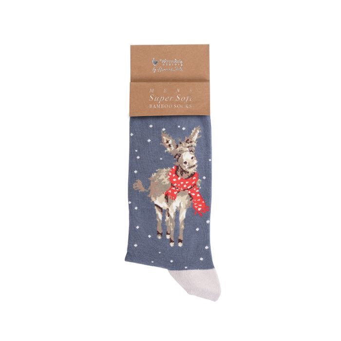 Donkey Christmas Mens Bamboo Socks - Blue - Wrendale Designs